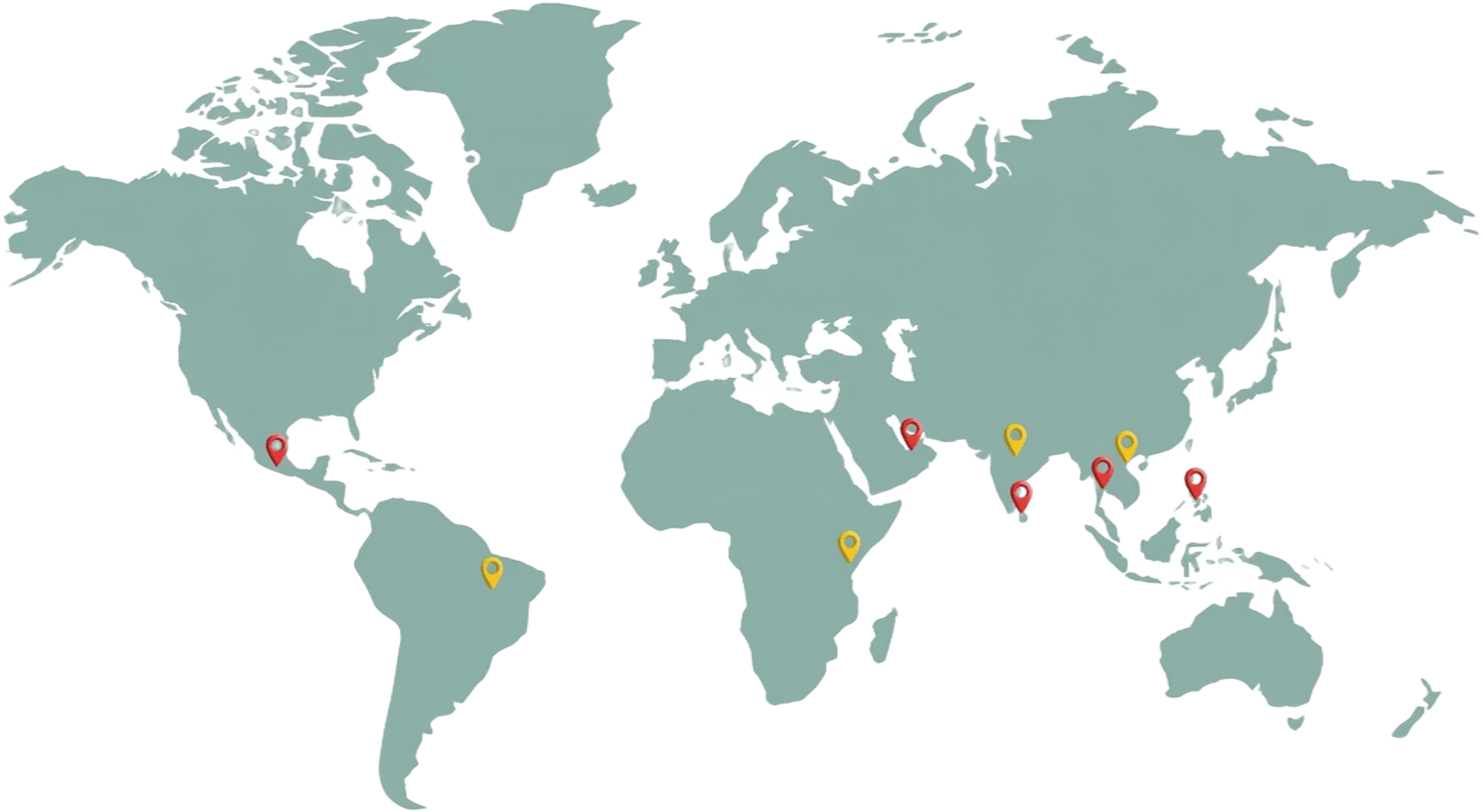 Global reach of Diamond Engineers, delivering coconut processing machinery to multiple countries worldwide.